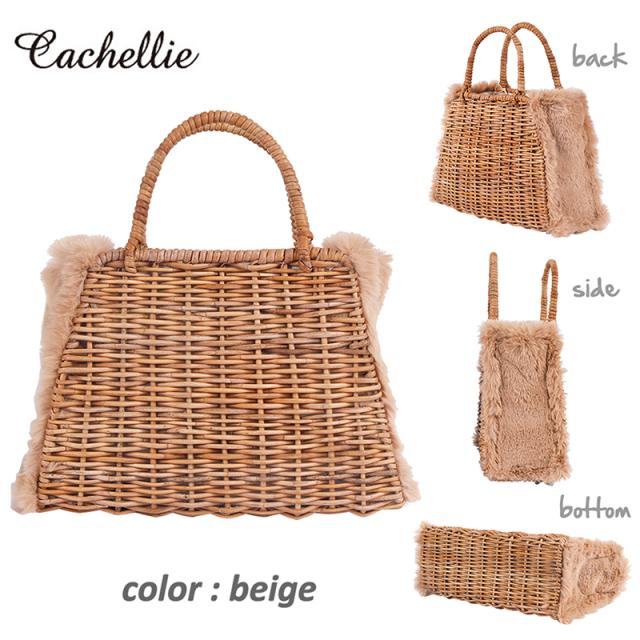 ファー かごバッグ ナチュラル カゴバッグ かご バッグ 鞄 エコファー フェイクファー 裏地付き バスケット 《レビュー記入で送料無料》 レディース 秋 冬 天然 アラログ 異素材 おしゃれ : Cachellie カシェリエ 54-6524　54-6523