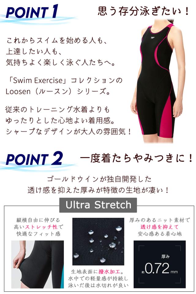 speedo スピード オールインワン フィットネス 水着 レディース ノースリーブ レーサーバック 上下一体型 《レビュー記入で送料無料》 水泳 競泳 プール ママ ミセス シンプル S M L LL O 送料無料 SFW12355 ルースンアップニースキン Feel Up Loosen Up Kneeskin