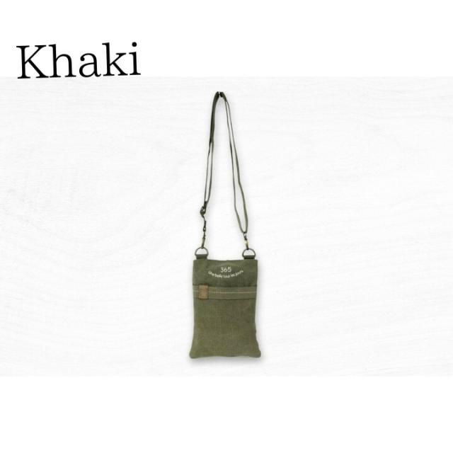 Khaki カーキ 単品画像 Lafiel 365 帆布サコッシュ 前面ポケット付き 縦型ミニショルダー