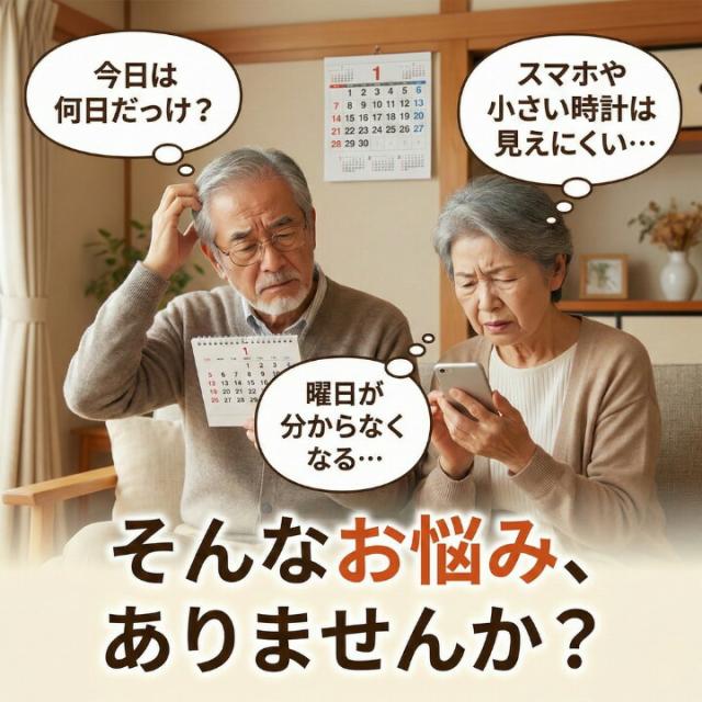 高齢者の今日の日付や曜日の悩みを解決する大画面デジタルカレンダー電波時計