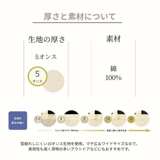 5オンスの厚みと綿100%素材の説明 軽くて丈夫 デイリー向け B4対応コットントート