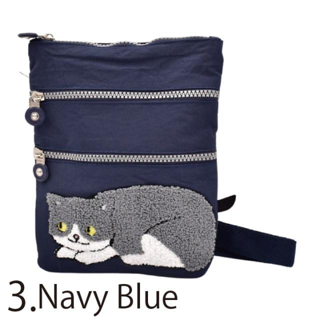ネイビーブルーのハチワレ猫ショルダーバッグ