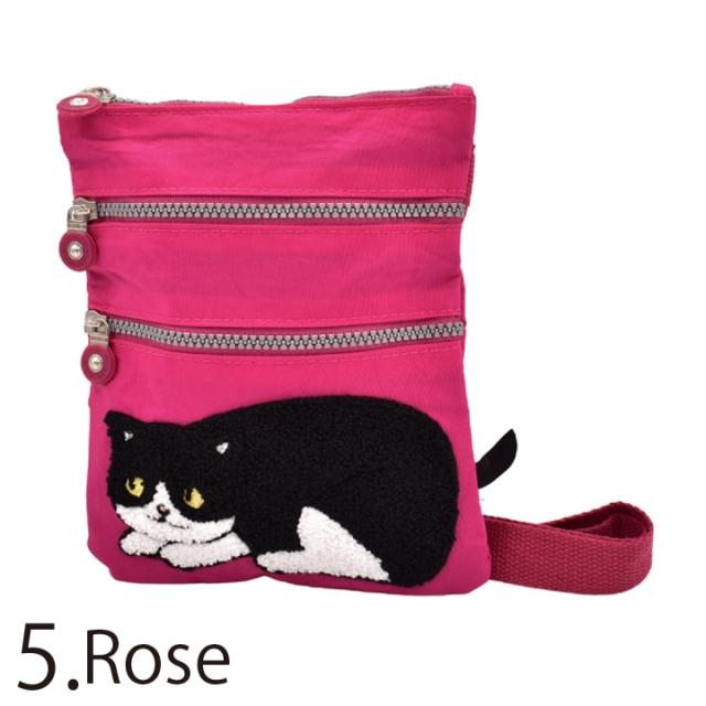 ローズカラーのハチワレ猫ショルダーバッグ