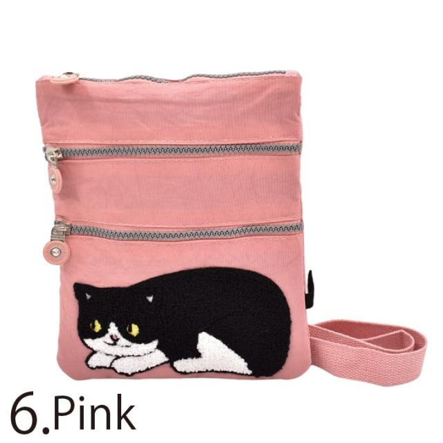 ピンクのハチワレ猫ショルダーバッグ