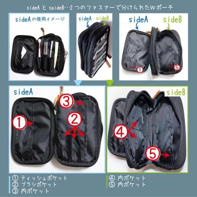 スクエアダブルポーチ 化粧ポーチ マルチ 小物入れ コスメ 収納 ポーチ 旅行 おすすめ 人気  あっぷる本舗