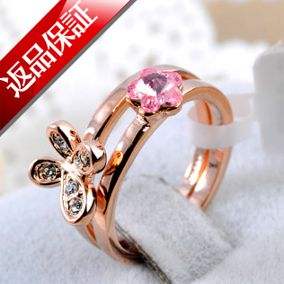 リング 花 蝶々 チョウチョウ ちょうちょう はな レディース 指輪 水晶 天然石 k18 18金GP 18k スワロフスキー スワロ メール便OK モモダイヤ 送料無料