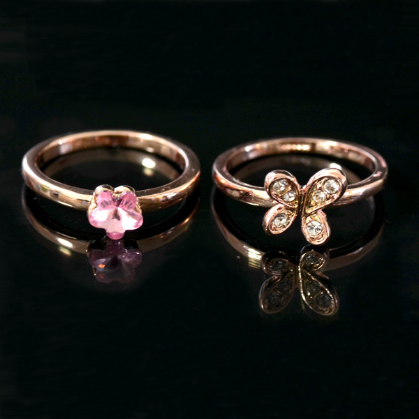 リング 花 蝶々 チョウチョウ ちょうちょう はな レディース 指輪 水晶 天然石 k18 18金GP 18k スワロフスキー スワロ メール便OK モモダイヤ 送料無料