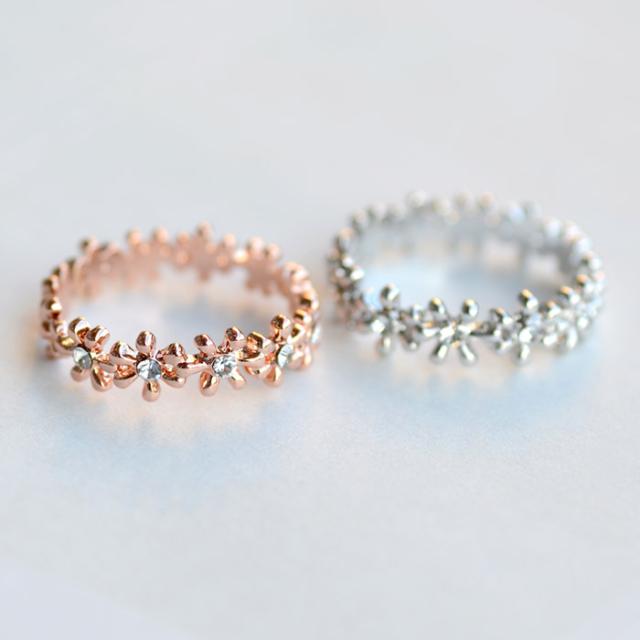 リング お花 指輪 スワロフスキー K18 18金GP 18k レディース 誕生日 スワロ プレゼント 水晶 モモダイヤ【送料無料】