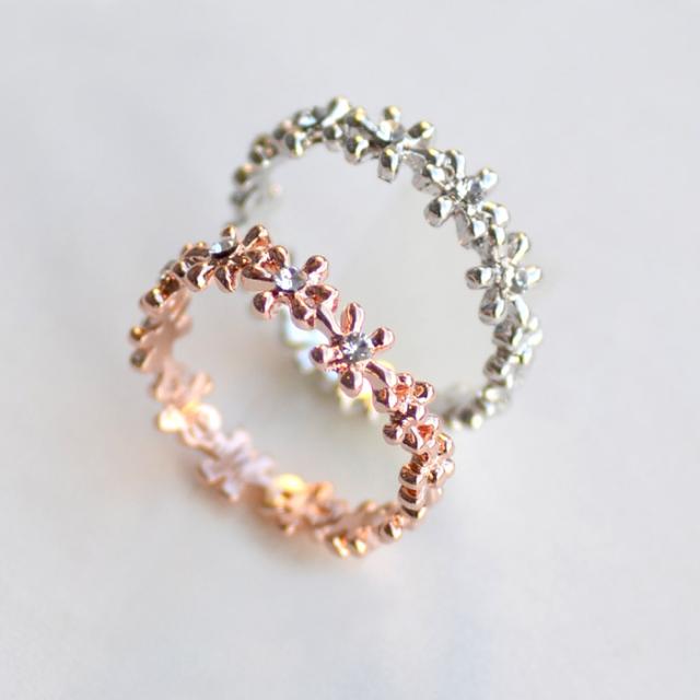 リング お花 指輪 スワロフスキー K18 18金GP 18k レディース 誕生日 スワロ プレゼント 水晶 モモダイヤ【送料無料】