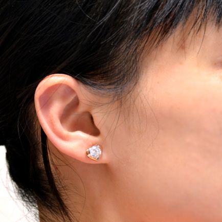 ピアス 1ペア(2個) スワロフスキー 水晶 ハート K18ゴールド 18金 K18YG K18WG メール便OK モモダイヤ