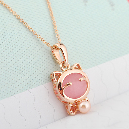 招き猫 ネックレス キャッツアイ  K18ゴールド 18金 K18YG メール便OK モモダイヤ