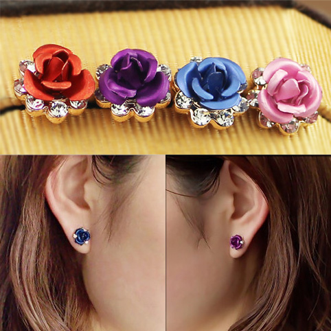 ピアス レディース ローズ バラ 薔薇 薔薇の花 バラの花 1ペア(2個) スワロフスキーエレメント K18ゴールドメッキ 18金 K18YG K18WG スワロ ローズ 18k バラ 薔薇 メール便OK モモダイヤ