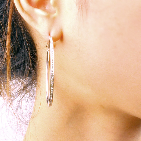 フープピアス 1ペア(2個) スワロフスキーエレメント K18ゴールド 18金 K18YG K18WG スワロ メール便OK モモダイヤ