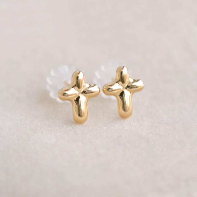 日本製 ピアス 18k クロス 十字架 ピアス 18金 レディース k18 モモダイヤ