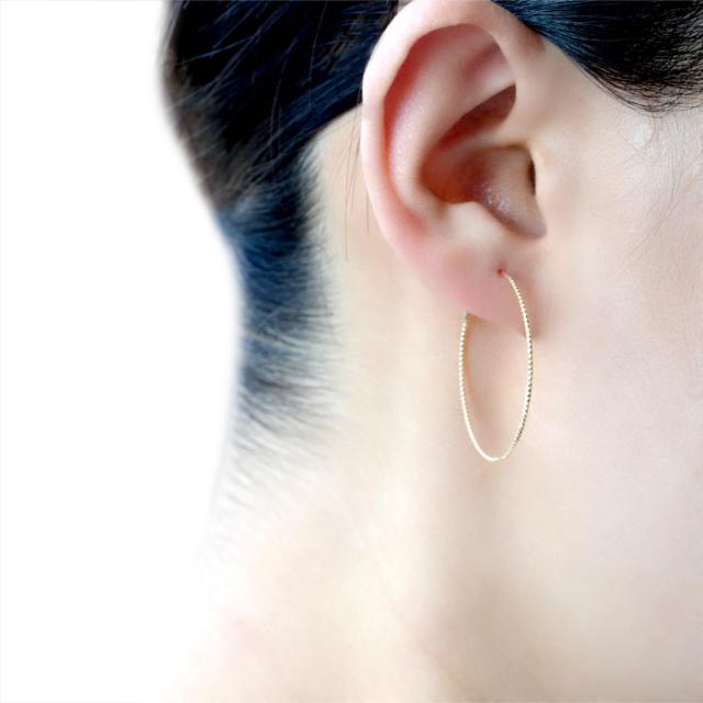 日本製 ピアス 18k 30mm フープピアス 18金 レディース K18 フープリング ニッケルフリー hoop earring 