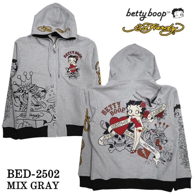 Ed Hardy×BETTY BOOP エドハーディー ベディ コラボ 裏毛 刺繍 フルZIP パーカー bed-2502 Ed Hardy×BETTY BOOP エドハーディー ベディ コラボ 裏毛 刺繍 フルZIP