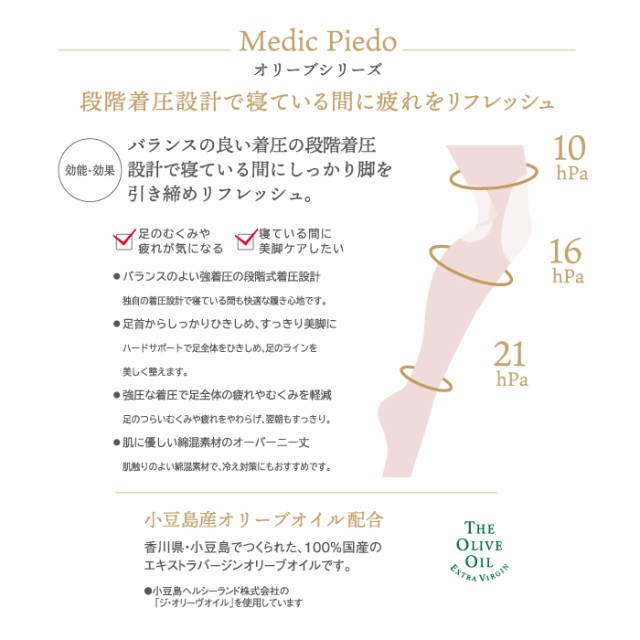 メディックピエド 一般医療機器 オリーブ おやすみ着圧綿混オーバーニー