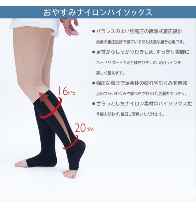おやすみナイロンハイソックス　オープントゥ　着圧カルテ　メディックピエド