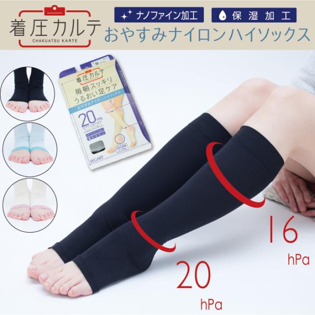 おやすみナイロンハイソックス　オープントゥ　着圧カルテ　メディックピエド