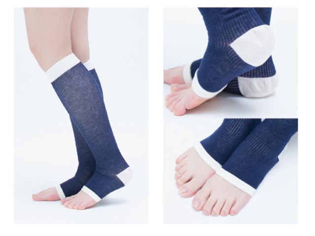 おやすみ綿混ハイソックス 着圧ハイソックスオープントゥ