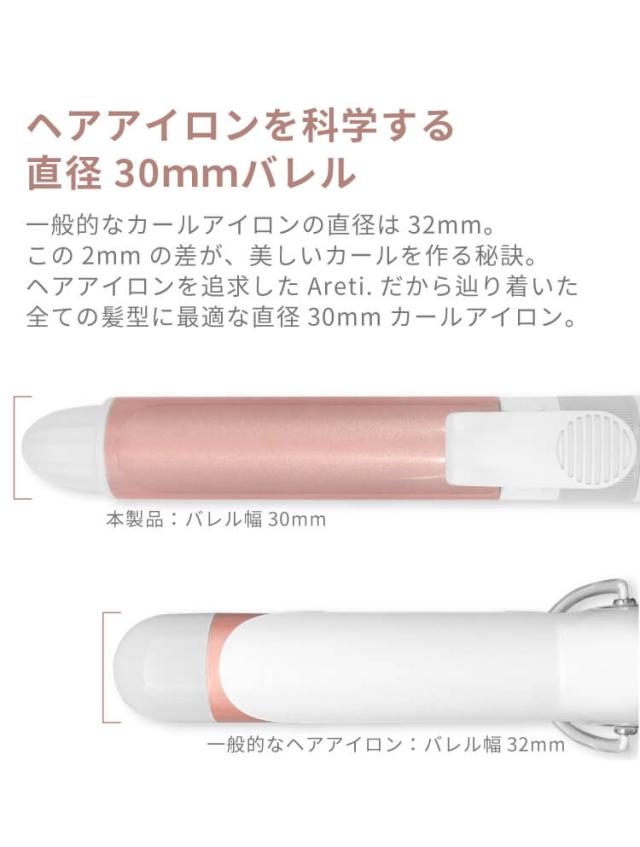 プロフェッショナルマイナスイオンカールアイロン30mmAreti(アレティ)i1850GDヘアアイロン/海外対応海外兼用