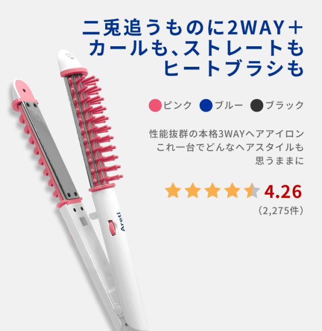 プロフェッショナルヘアアイロン3WAY（カールロールブラシストレート）マイナスイオンi38Areti(アレティ)i38BK/BL/PK海外対応