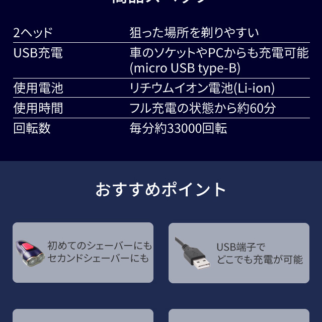 Areti アレティ ポータブル シェーバー メンズ Soll-e インディゴ 携帯式 持ち運び可能 USB端子 髭剃り s1808用