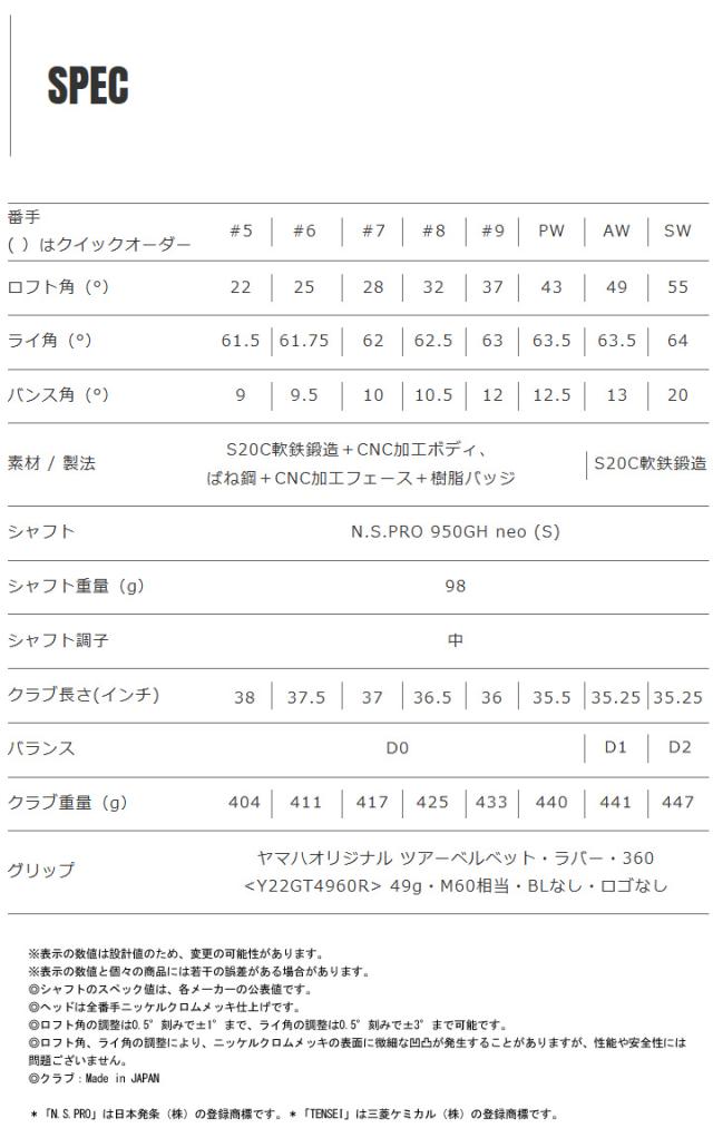 【2026モデル】ヤマハ RMX DD-2 アイアン 単品(#5,AW,SW)　シャフト：N.S.PRO 950GH neo YAMAHA リミックス IRON 日本正規品　20p