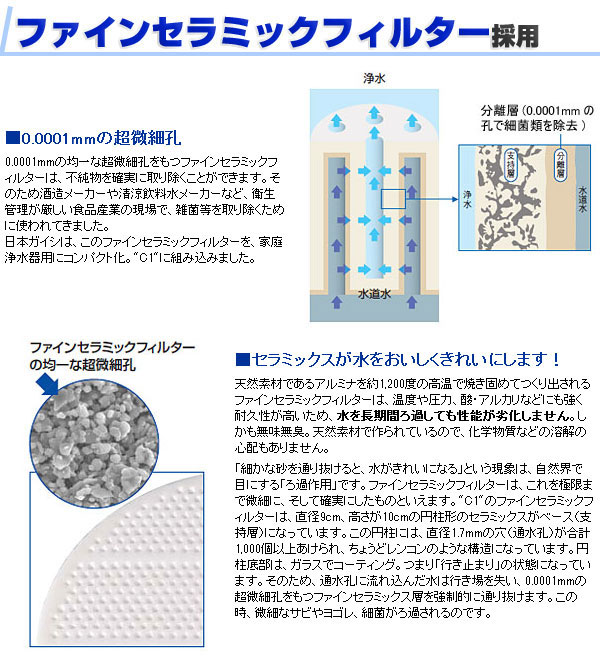 ファインセラミックフィルター浄水器 C1 交換用カートリッジ CWA-02
