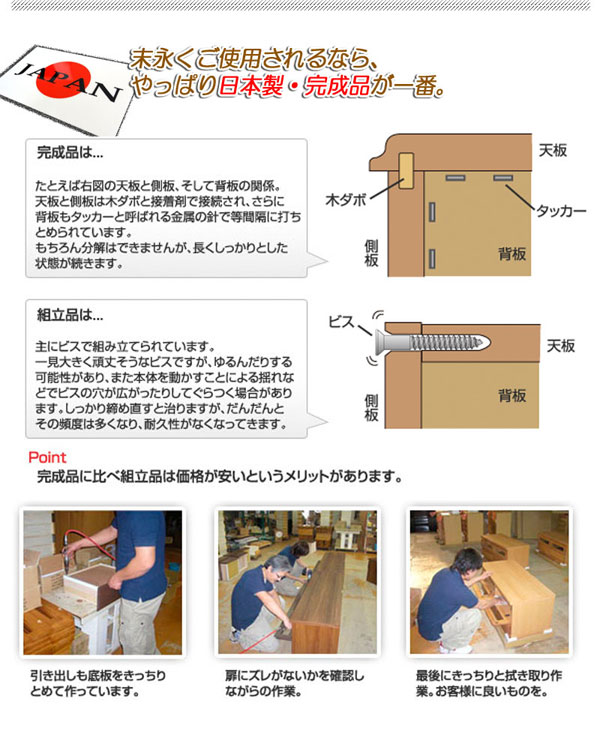 末永くご使用されるなら、日本製・完成品が一番
