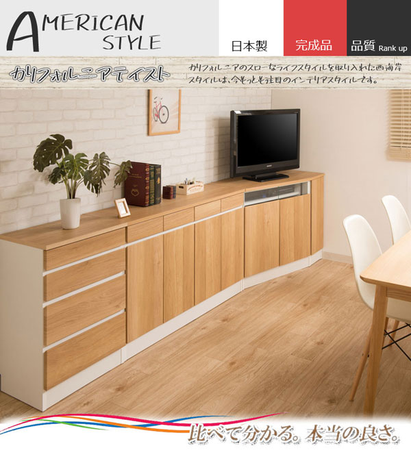 コーナーキャビネット 右壁付け 幅99.5cm カリフォルニアテイスト 日本製 完成品 GYM 薄型シンプル収納家具 IM83-005-NS
