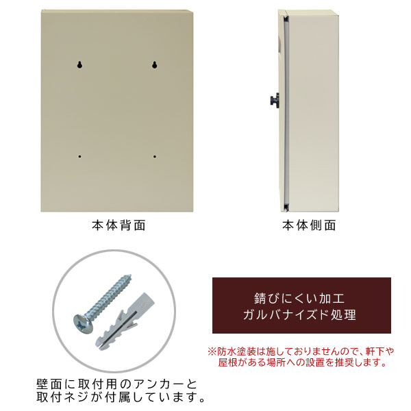 本体背面/本体側面/取付用アンカーと取付ネジ/錆びにくい加工