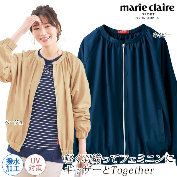 マリ・クレール スポール 軽く羽織れるギャザー使いノーカラーブルゾン シャツ素材 春秋冬 レディース 婦人服 961532