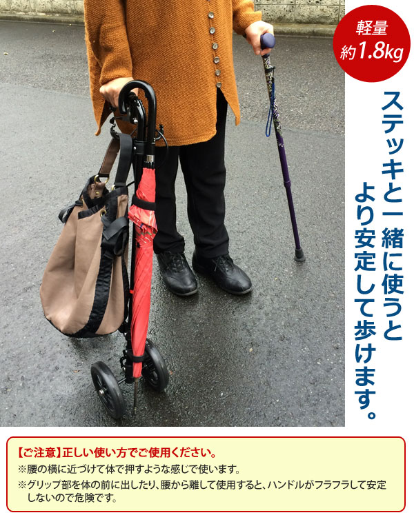 ステッキと一緒に使うとより安定