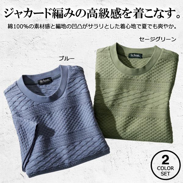ジャカードTシャツ 同サイズ2色組 半袖 綿100％ メンズ 春夏秋 40代 50代 60代 958232