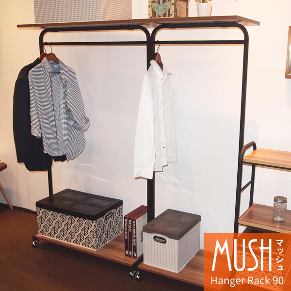 ハンガーラック 幅90cm 天板付 アンティーク風キャスター付 MUHR-900-BB