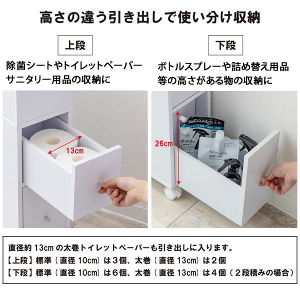 高さの違う引出しで使い分け収納