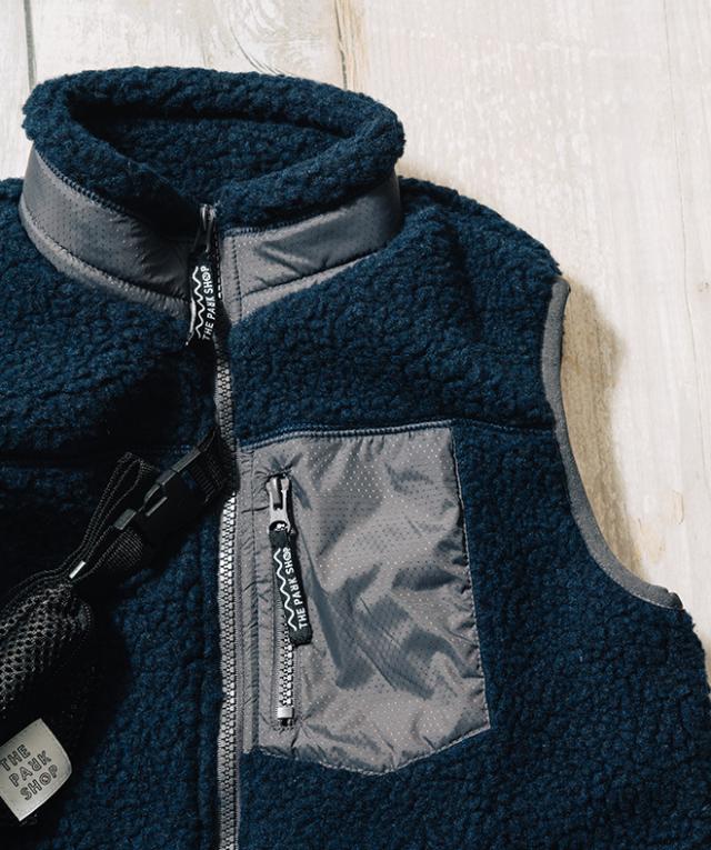 THE PARK SHOP ザパークショップ TREK BOY VEST ボア ベスト アウター メンズ レディース ウェストポーチ付き 防寒 保温 カジュアル アウトドア キャンプ 秋 冬