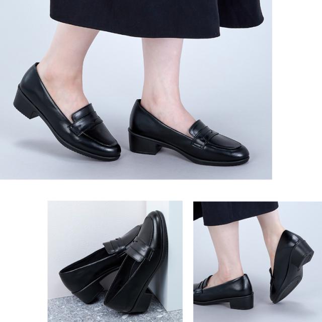 ツヤ感のある上品なストレッチ合皮のオフィスシューズ