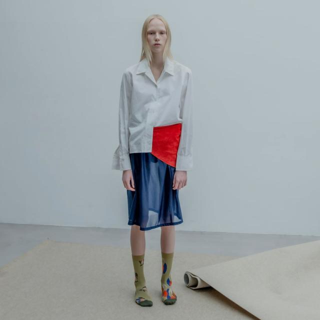 2nd PALETTE セカンドパレット オレンジ ガーデンソックス 柄アップ 片足デザイン アシンメトリー moc004