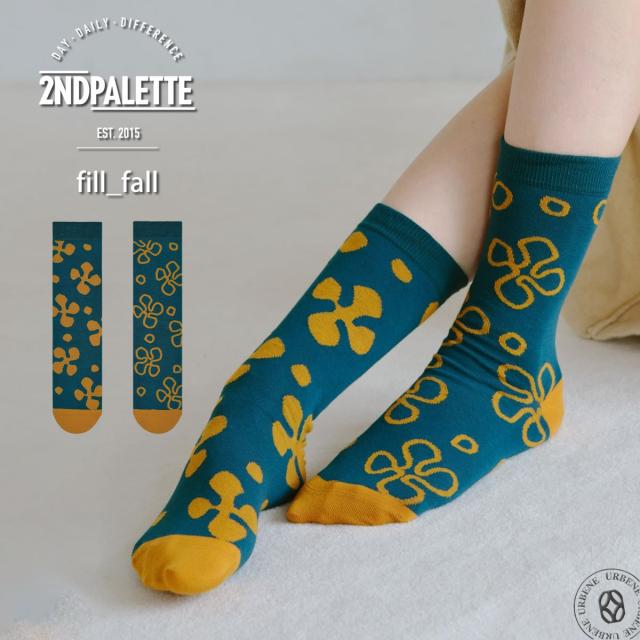 2nd PALETTE セカンドパレット fill fall フィルフォール アシンメトリー クルーソックス オーガニックコットン レディース 靴下 moc012