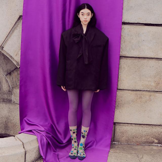 2nd PALETTE セカンドパレット バブル ポップソックス 柄アップ 片足デザイン アシンメトリー MOC023