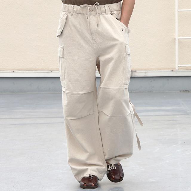 カーゴパンツ オーディエンス Audience 綿麻キャンバス M-65 カーゴ イージーパンツ ( aud3596 ) ミリタリーパンツ ワイドパンツ ワーク 軍物 極太シルエット 止血テープ U.S.ARMY ヴィンテージ バックサテン メンズ レディース ウエストゴム リラックス ドライタッチ