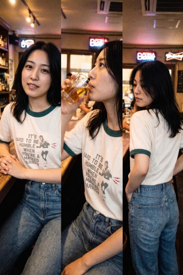 BIG JOHN リンガーTシャツ MTE017 袖口の配色リブと裾の丁寧な縫製ディテール
