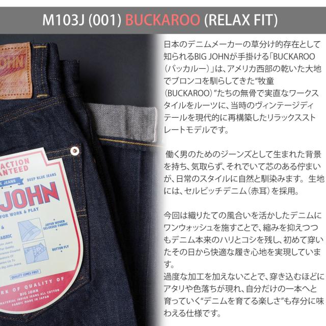 BIG JOHN BUCKAROO M103J 001 ストレートジーンズ 全体シルエット リラックスフィット