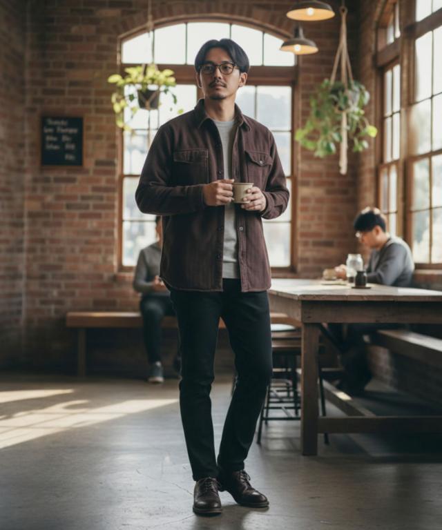 BIG JOHN CPOシャツ 横からのシルエット 羽織り アウター感覚