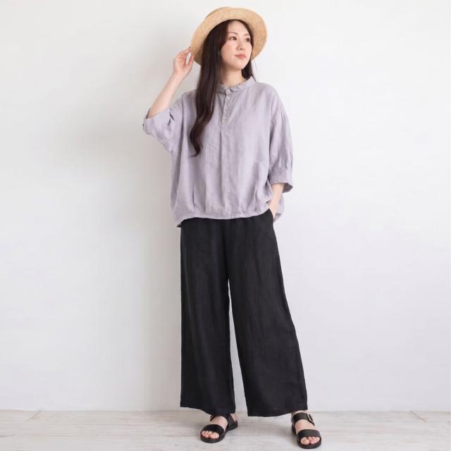 Brocante フレンチリネンシャンブレー バロンシャツ ふんわりシルエット レディースブラウス