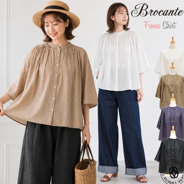 Brocante ブロカント インドボイル シスフロンセシャツ レディース 半袖 ギャザーシャツ 36-0356X 36-356X