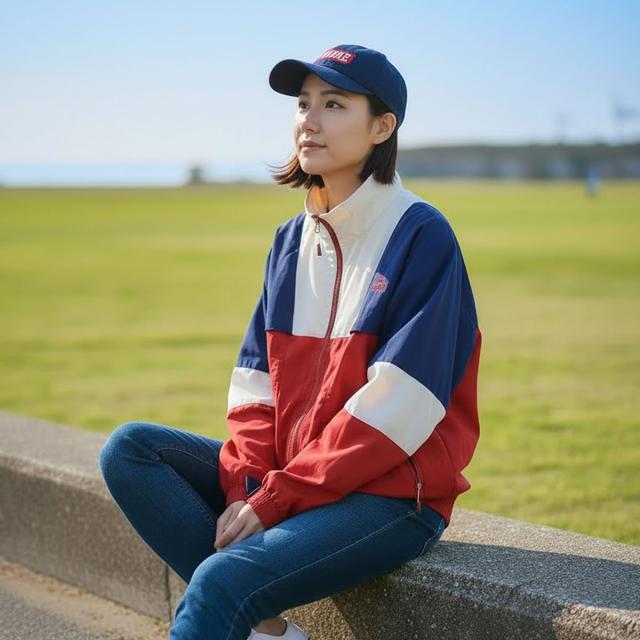 CHUMS カーンズレトロスポーツジャケット Red Navy 着用例 レディース Mサイズ 157cm レトロスポーツ アウター