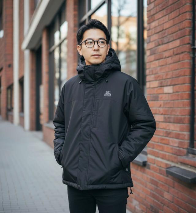 CHUMS ゴアテックスウィンドストッパー パーカー メンズ着用 ブラック 街中コーデ